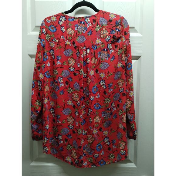 Chelsea & Theodore Women's Size Small Red Floral Long Sleeve V-Neck Tunic Top - Picture 4 of 9